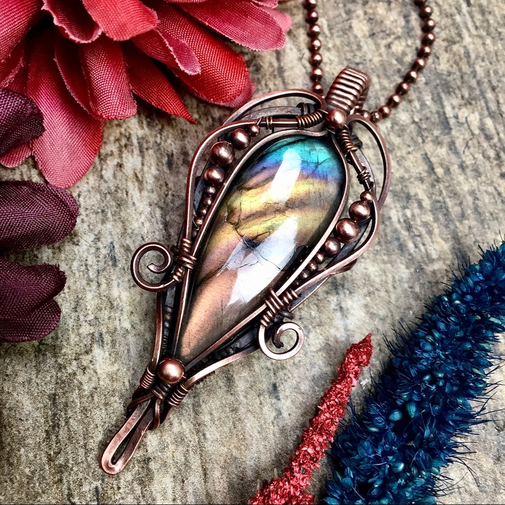 ❤️Sold ❤️Labradorite copper wire wrapped necklace - Picture 1 of 5